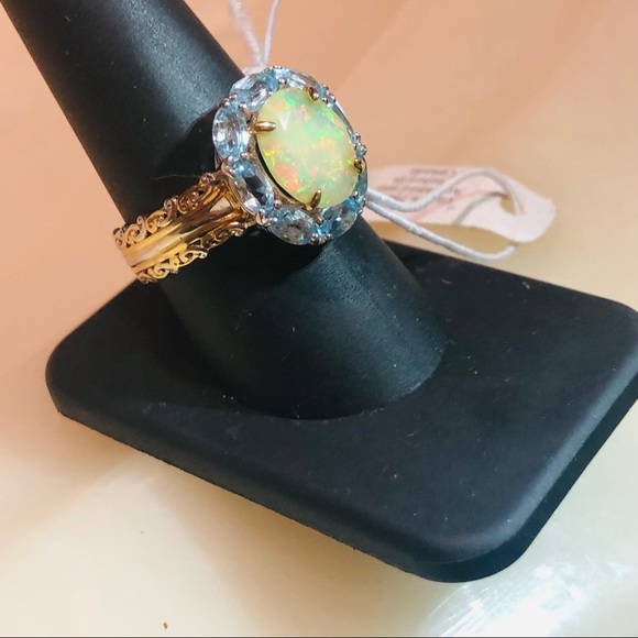 🐬MARKDOWN SALE111 NWT Gems enVogue PalladiumSilver Opal&Topaz Ring - Picture 5 of 16